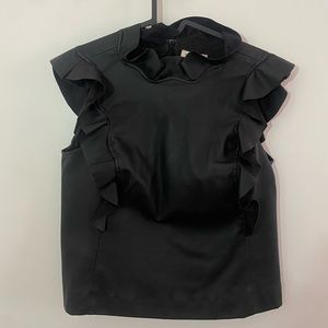 Black leather ruffle shirt